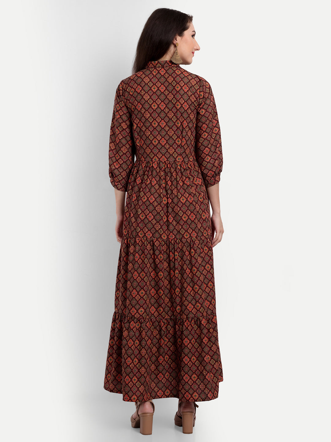 stylish collared cotton printed maxi dress for women