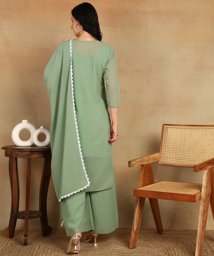 Chikankari Straight Kurta with Palazzo & Dupatta set