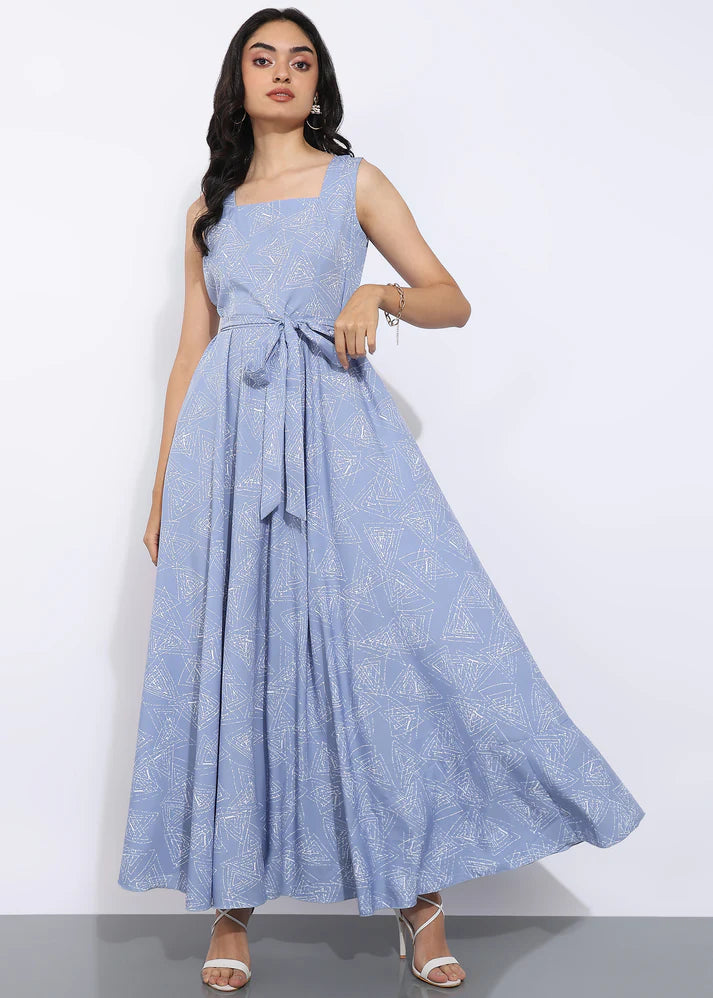 Elegant Geometric Printed Sleeveless Maxi Dress for Women