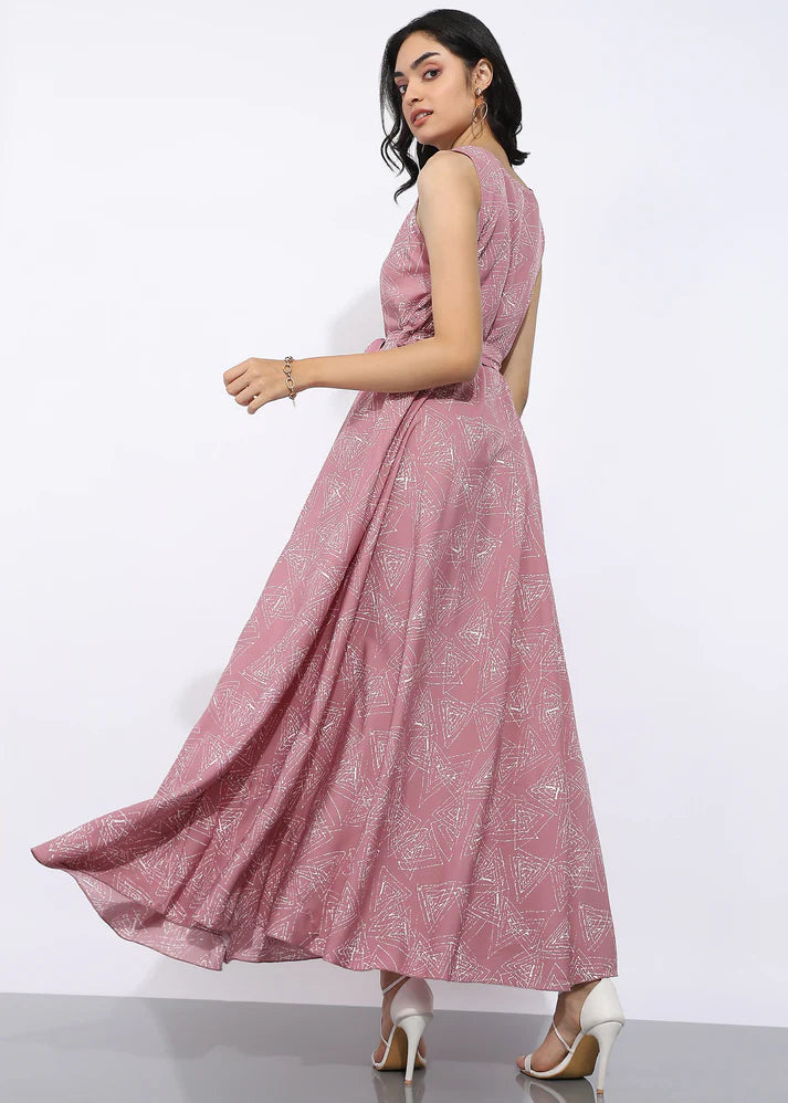 Elegant Geometric Printed Sleeveless Maxi Dress for Women
