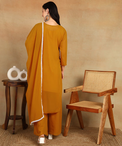 Chikankari Straight Kurta with Palazzo & Dupatta set