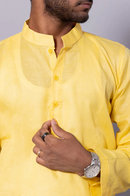Men’s Yellow Long Cotton Kurta – Vibrant Festive Comfort in Style