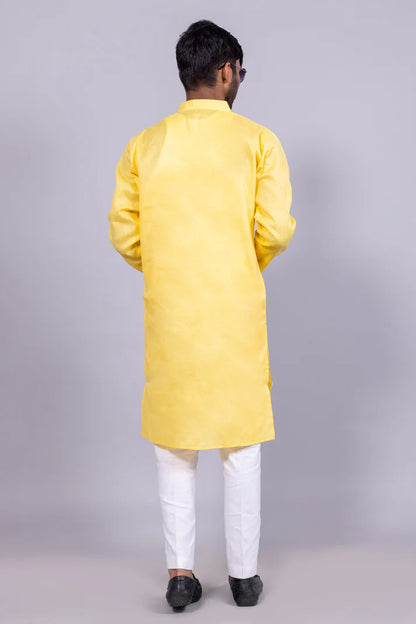 Men’s Yellow Long Cotton Kurta – Vibrant Festive Comfort in Style