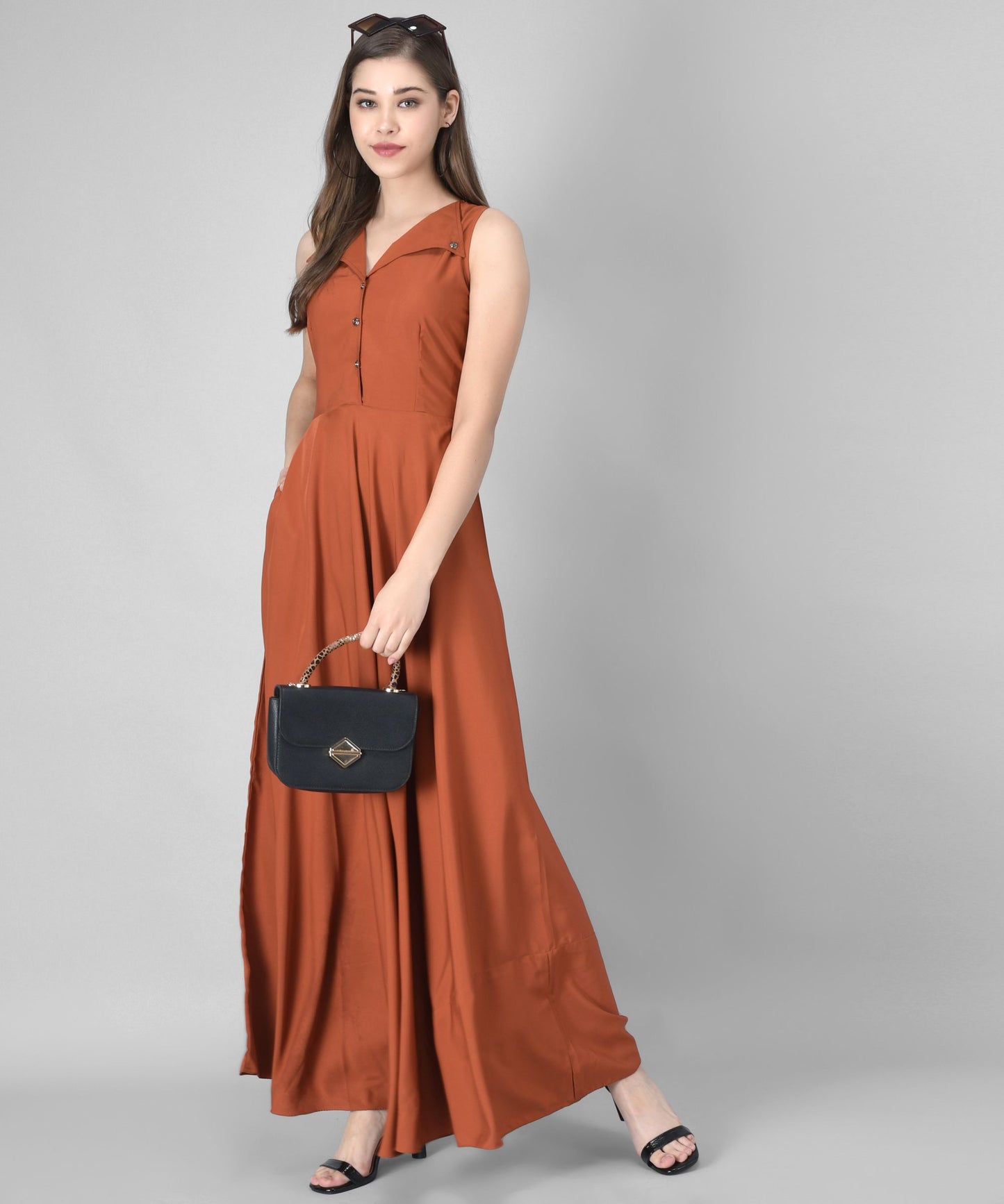 women crepe fit and flary dress