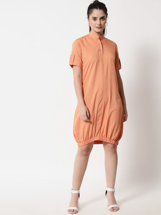 Elasticated Short Dress Orange