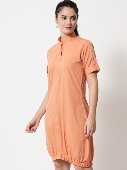 Elasticated Short Dress Orange