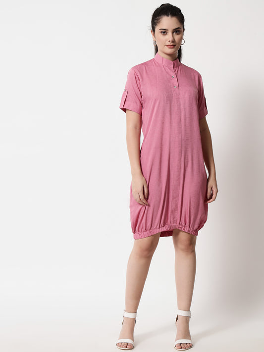 Elasticated Short Dress Pink