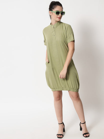 Elasticated Short Dress olive