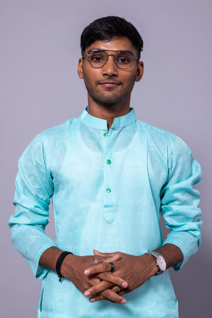 Cotton Blend Solid Casual Short Kurta for Men Long Sleeve Mandarin Collar Stylish Shirt Kurta for Men