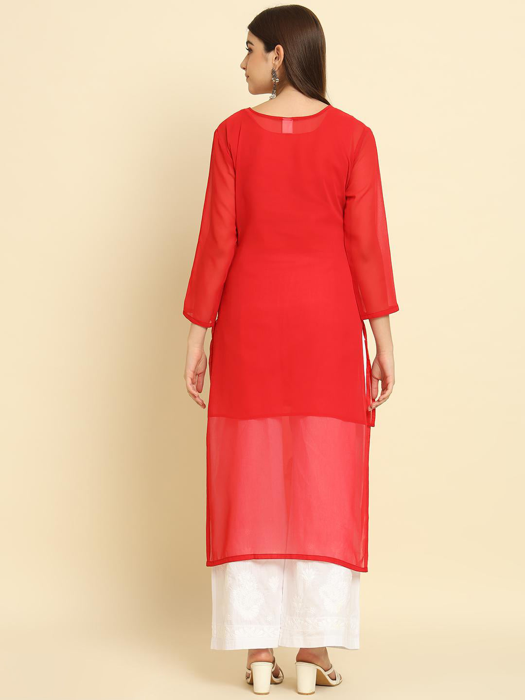 Rudraaksha Lucknowi Chikankari Ethnic Wear  Georgette Kurti Embroidery Work with Inner