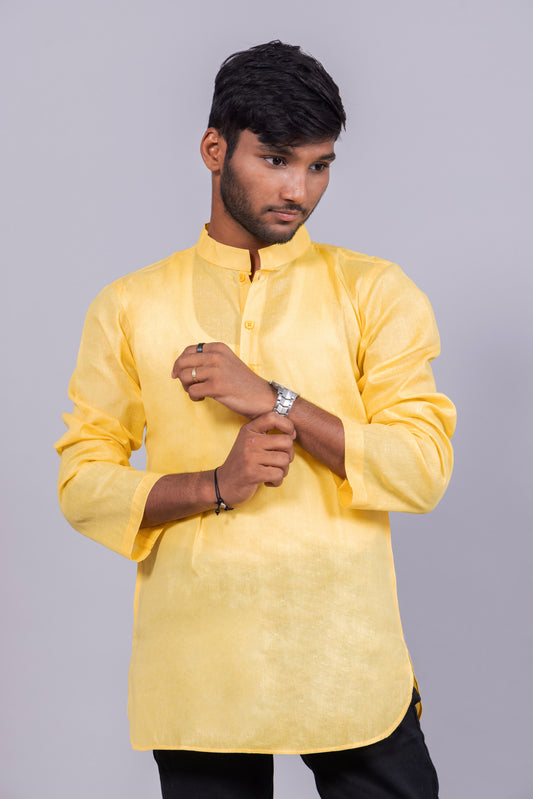 Cotton Blend Solid Casual Short Kurta for Men Long Sleeve Mandarin Collar Stylish Shirt Kurta for Men