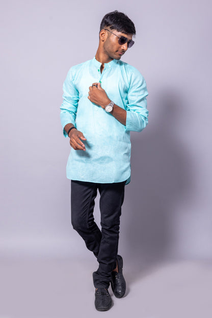 Cotton Blend Solid Casual Short Kurta for Men Long Sleeve Mandarin Collar Stylish Shirt Kurta for Men