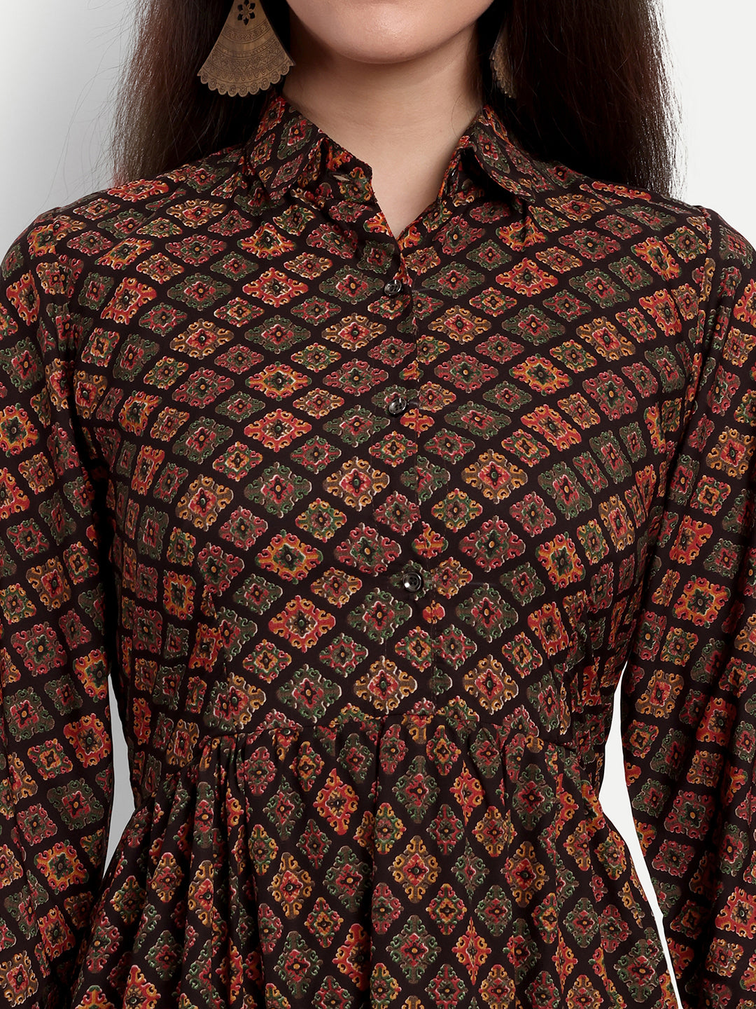 stylish collared cotton printed maxi dress for women