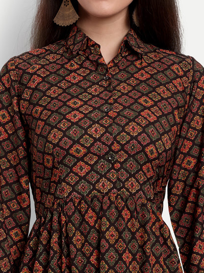 stylish collared cotton printed maxi dress for women