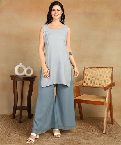 Chikankari Straight Kurta with Palazzo & Dupatta set