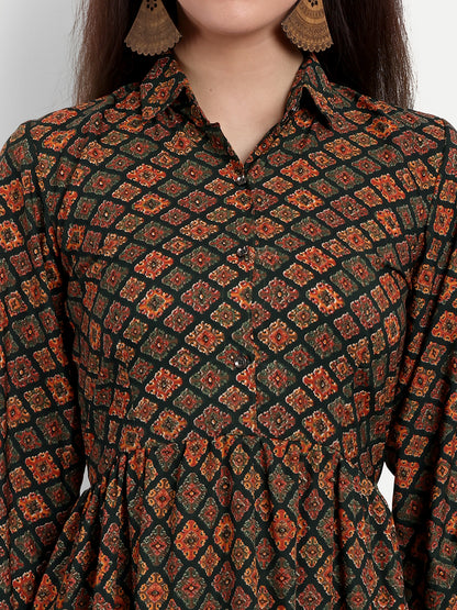 stylish collared cotton printed maxi dress for women