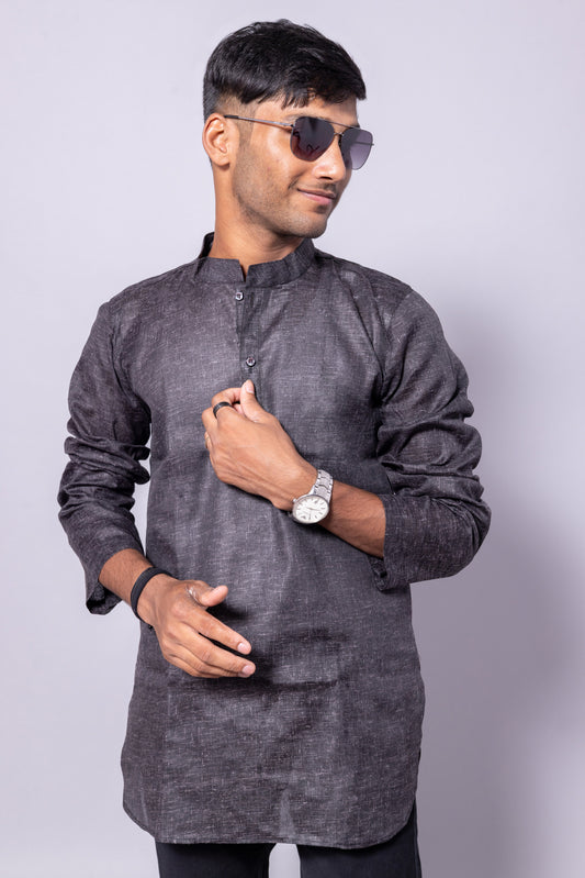 Cotton Blend Solid Casual Short Kurta for Men Long Sleeve Mandarin Collar Stylish Shirt Kurta for Men