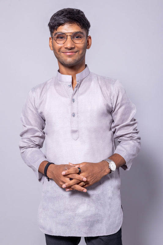 Cotton Blend Solid Casual Short Kurta for Men Long Sleeve Mandarin Collar Stylish Shirt Kurta for Men