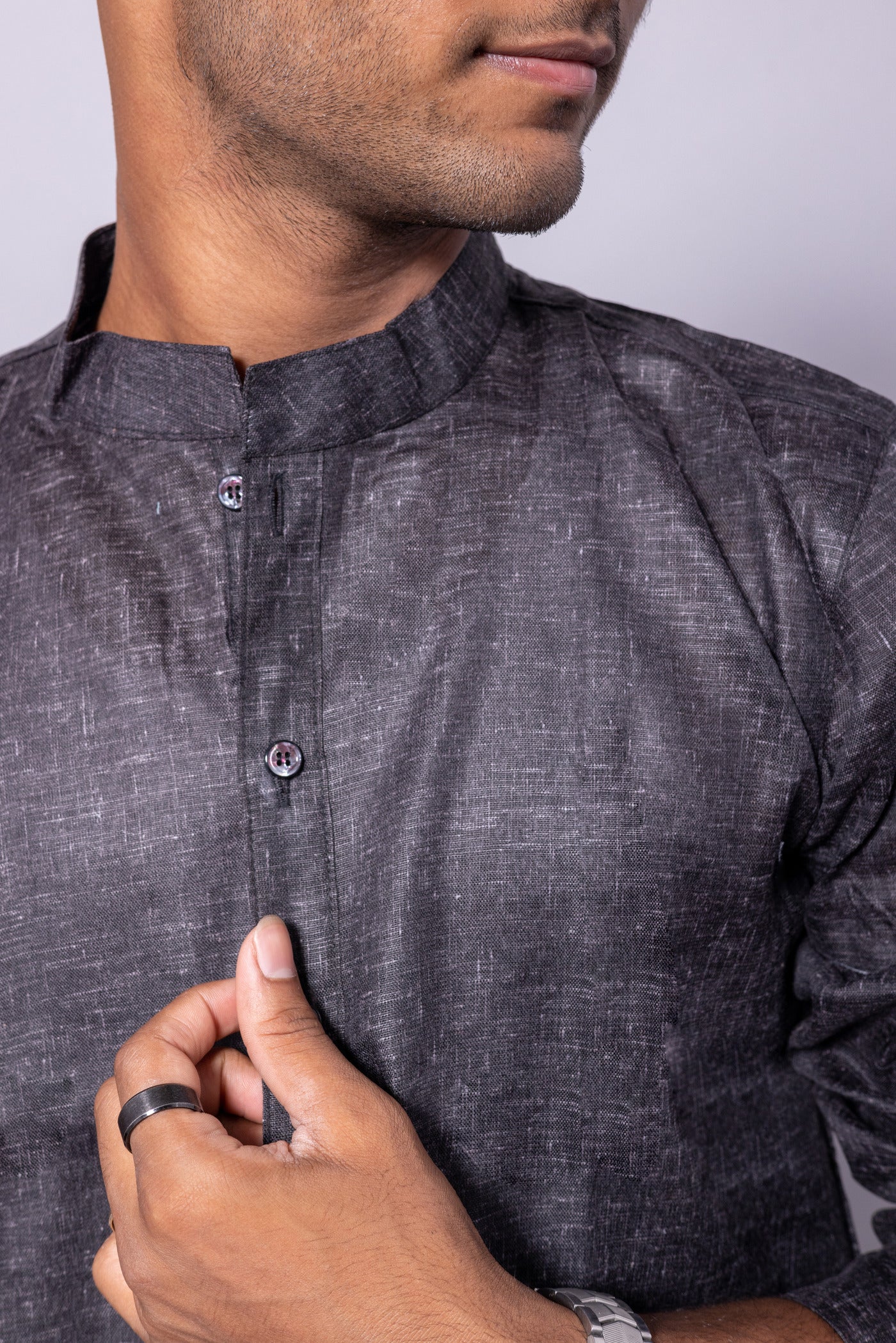 Cotton Blend Solid Casual Short Kurta for Men Long Sleeve Mandarin Collar Stylish Shirt Kurta for Men