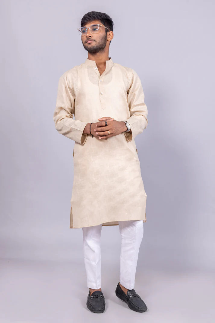 Men’s Beige Long Cotton Kurta – Elegant Minimalism for Every Occasion