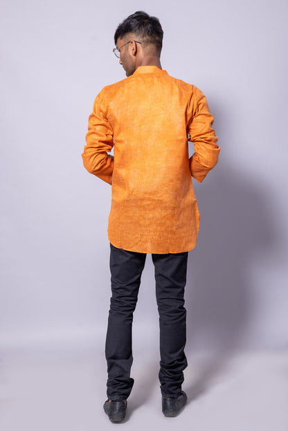 Cotton Blend Solid Casual Short Kurta for Men Long Sleeve Mandarin Collar Stylish Shirt Kurta for Men