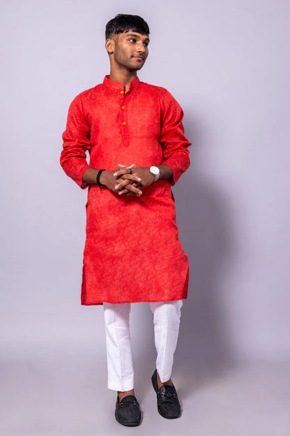 Men’s Red Long Cotton Kurta – Traditional Elegance with Modern Comfort