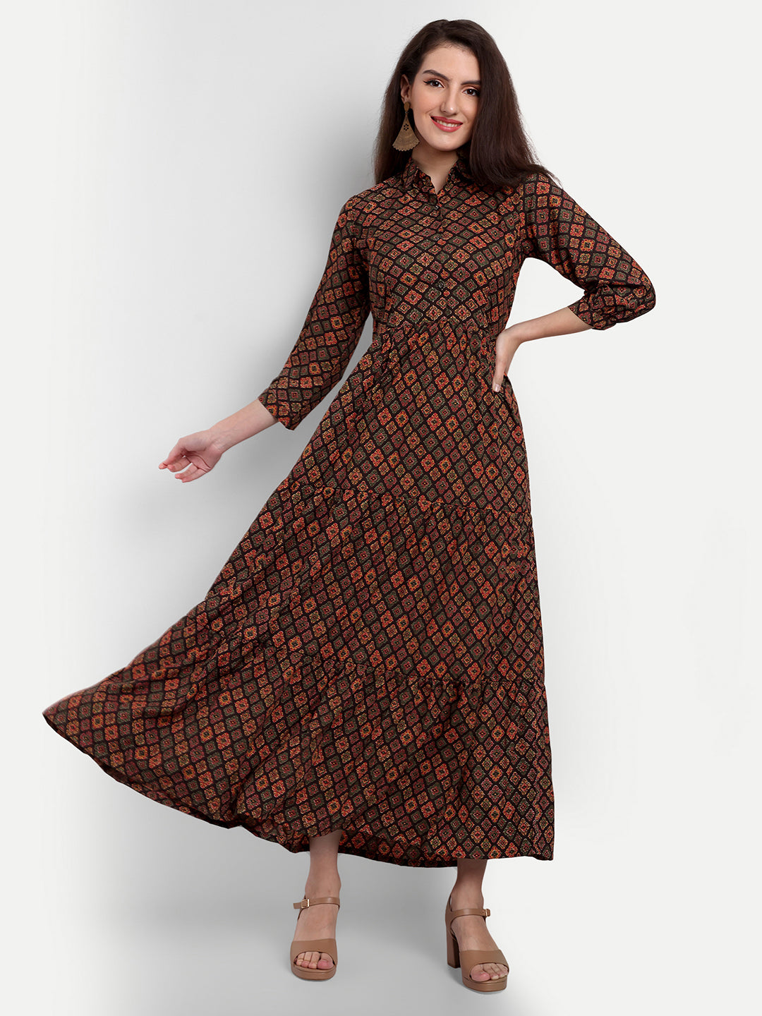 stylish collared cotton printed maxi dress for women