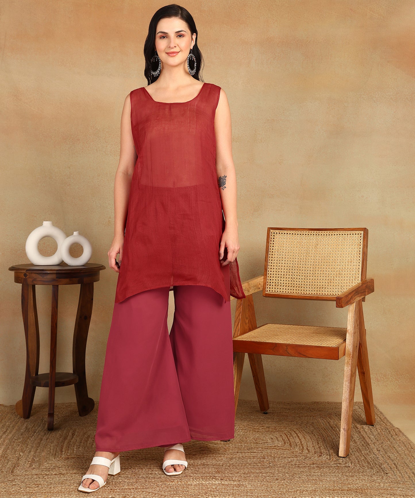 Chikankari Straight Kurta with Palazzo & Dupatta set