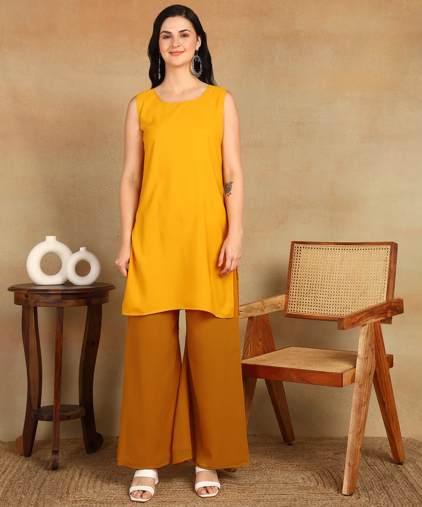 Chikankari Straight Kurta with Palazzo & Dupatta set