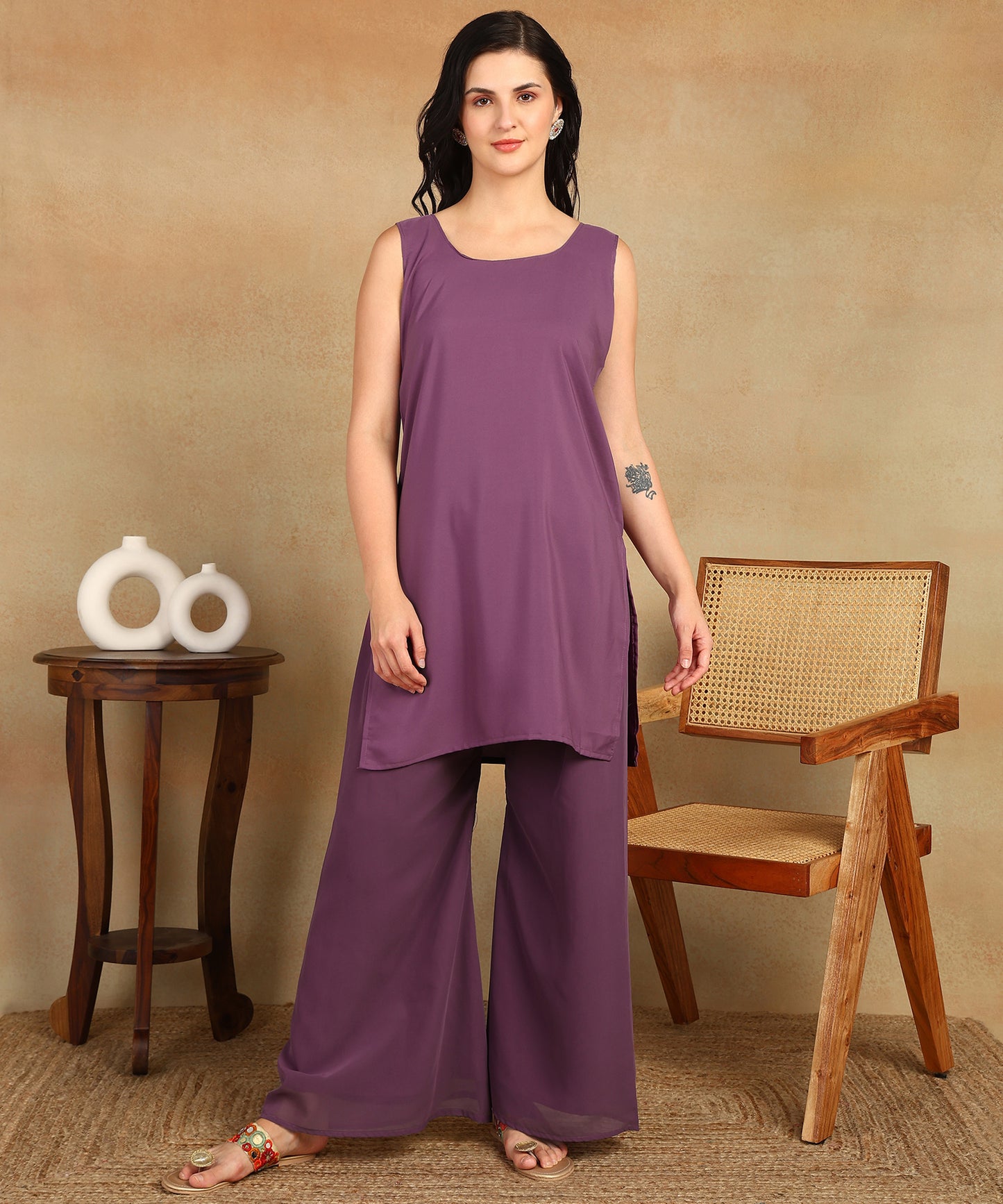 Chikankari Straight Kurta with Palazzo & Dupatta set