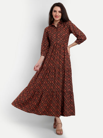 stylish collared cotton printed maxi dress for women