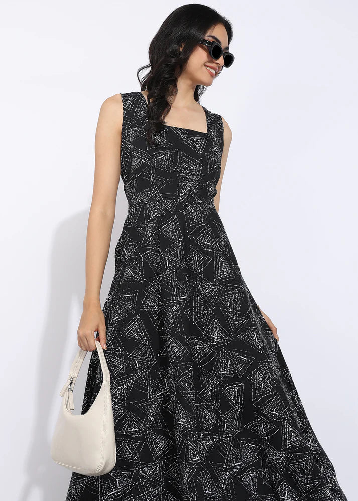 Elegant Geometric Printed Sleeveless Maxi Dress for Women
