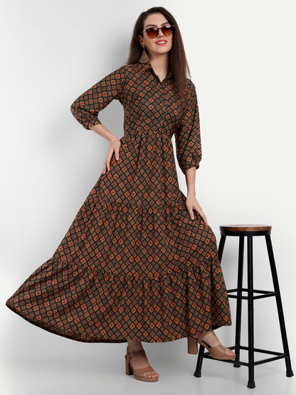stylish collared cotton printed maxi dress for women