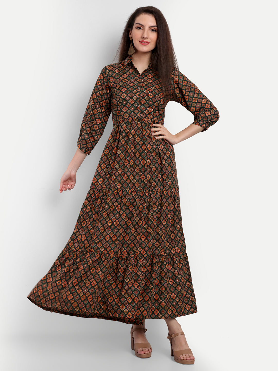stylish collared cotton printed maxi dress for women
