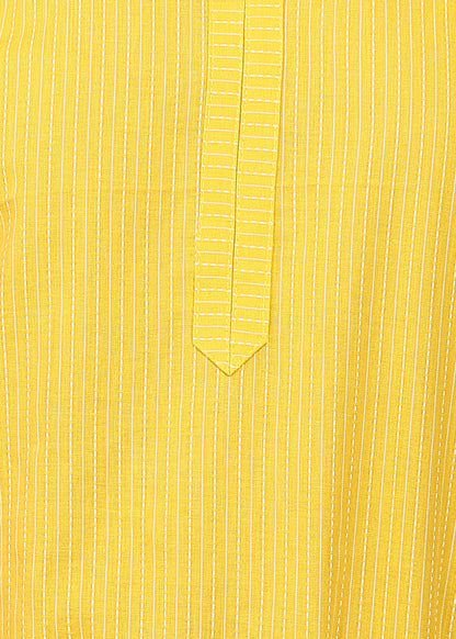 Rudraaksha Yellow Cotton Co-Ord Set for Women | Sleeveless Kurti Top & Straight Pants | Summer Wear Cotton Set RUDRAAKSHA