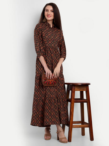 stylish collared cotton printed maxi dress for women