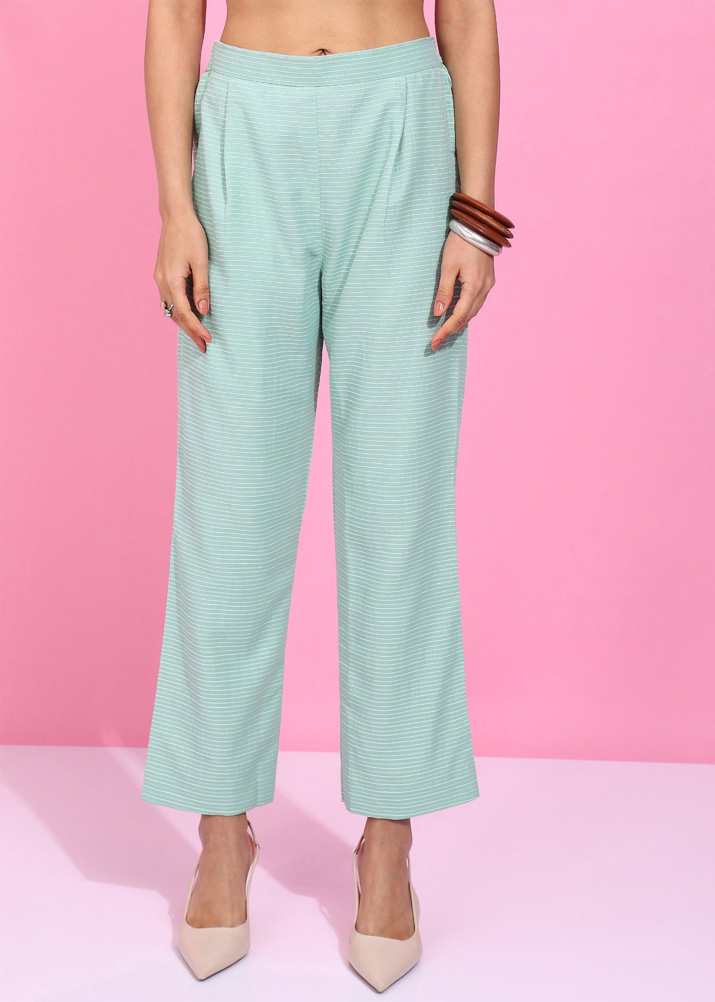 Rudraaksha Women’s Mint Green Cotton Co-Ord Set | Sleeveless Kurta & Straight Pants RUDRAAKSHA