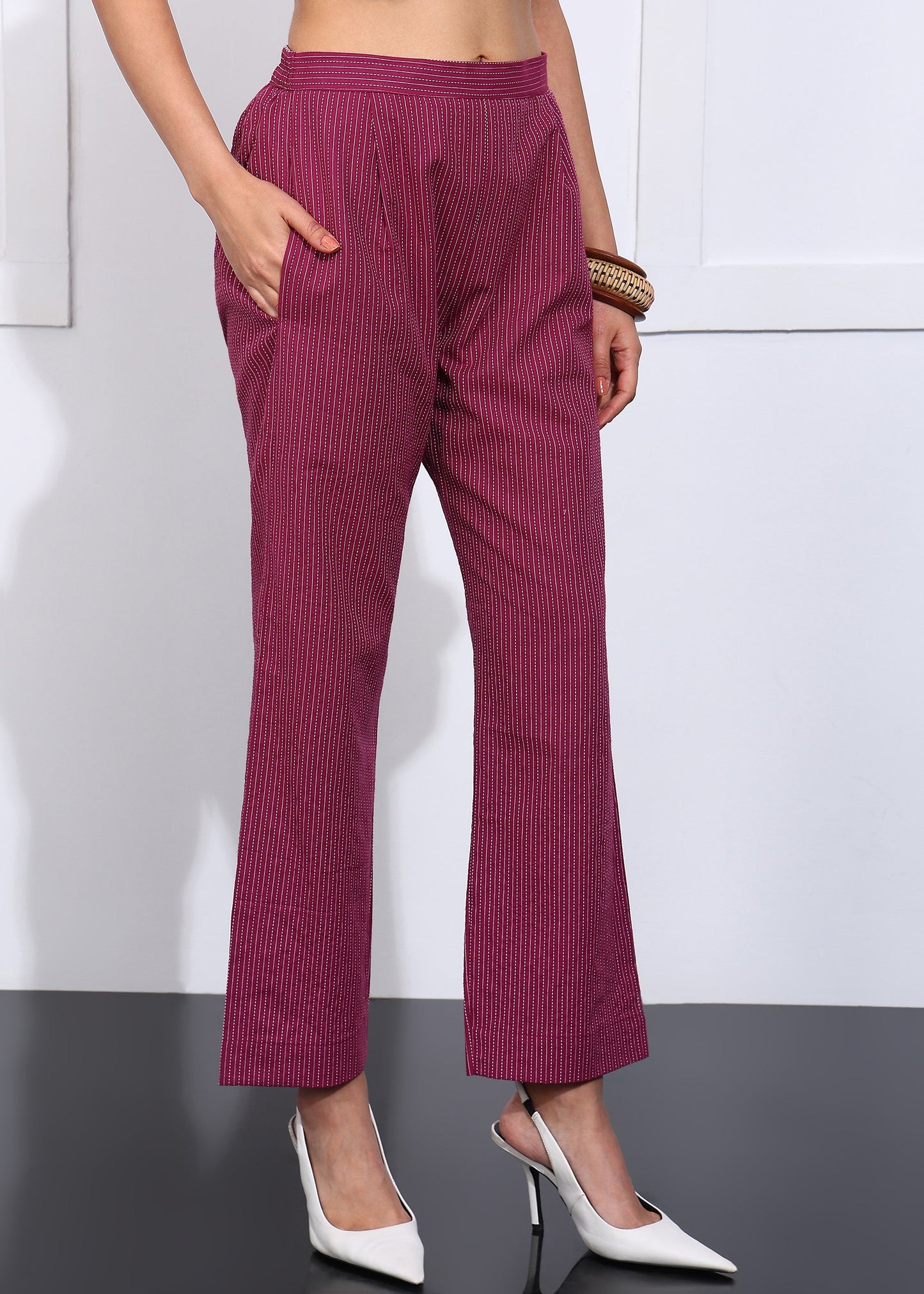 Wine Maroon Cotton Co-Ord Set for Women | Sleeveless Kurti with Straight Pants RUDRAAKSHA