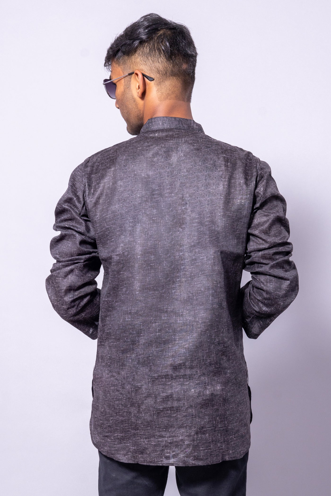 Cotton Blend Solid Casual Short Kurta for Men Long Sleeve Mandarin Collar Stylish Shirt Kurta for Men