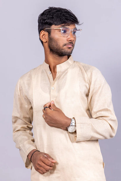 Men’s Beige Long Cotton Kurta – Elegant Minimalism for Every Occasion