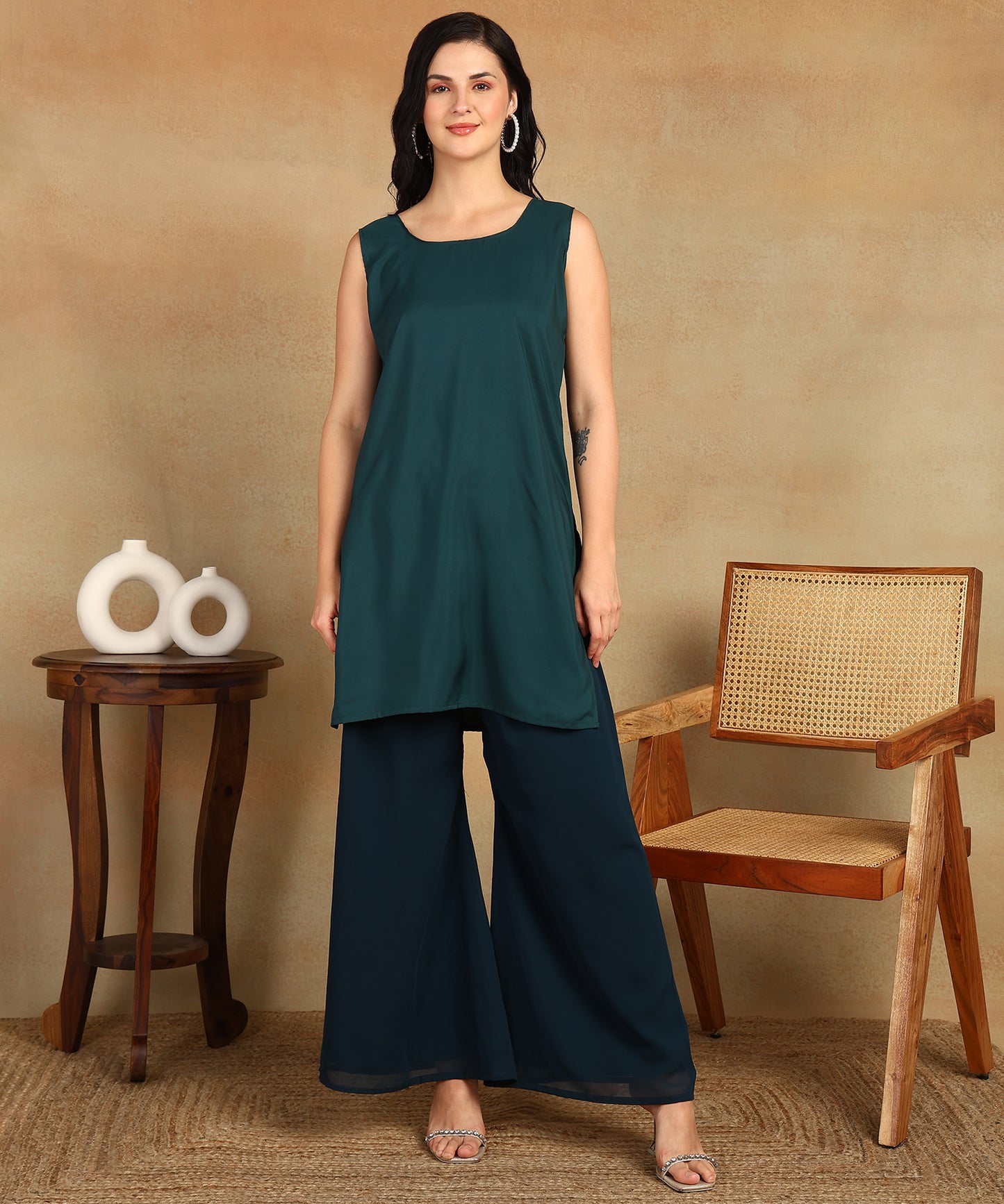 Chikankari Straight Kurta with Palazzo & Dupatta set