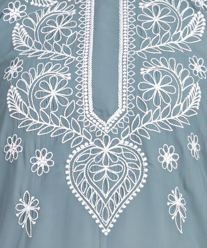 Chikankari Straight Kurta with Palazzo & Dupatta set