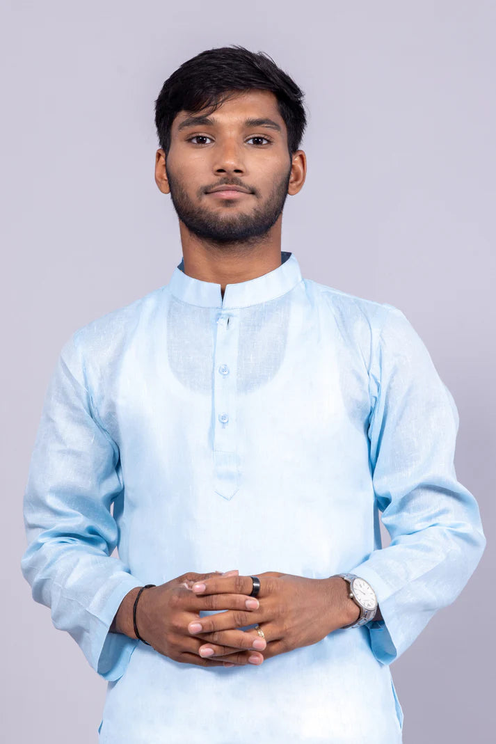 Men’s Light Blue Long Cotton Kurta – Subtle Elegance with Everyday Comfort