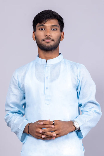 Men’s Light Blue Long Cotton Kurta – Subtle Elegance with Everyday Comfort