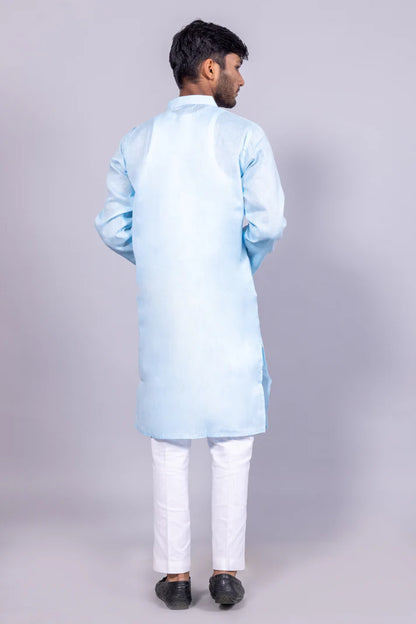 Men’s Light Blue Long Cotton Kurta – Subtle Elegance with Everyday Comfort