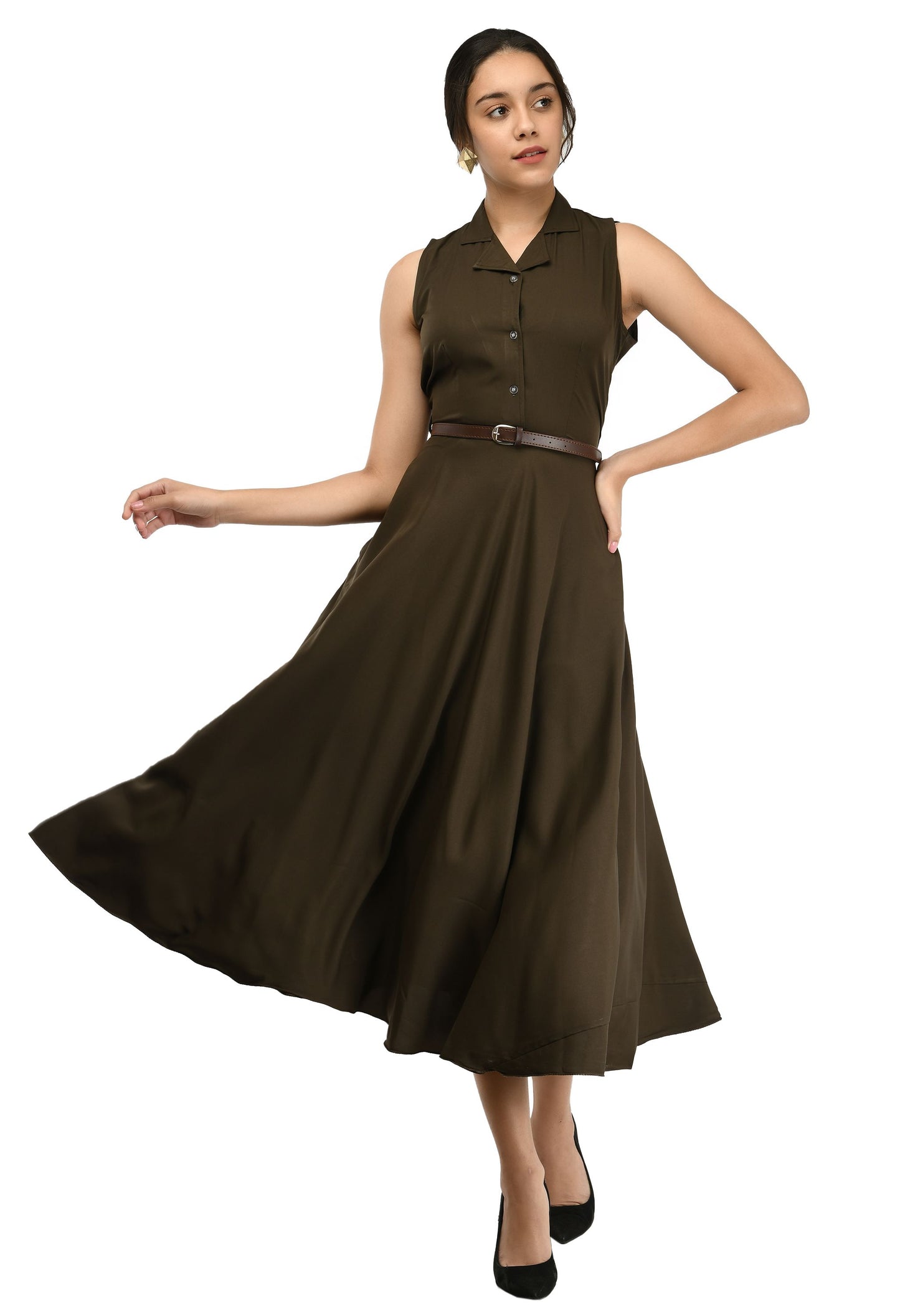 Rudraakshaksha women's crepe solid Stylish  with belt  dress