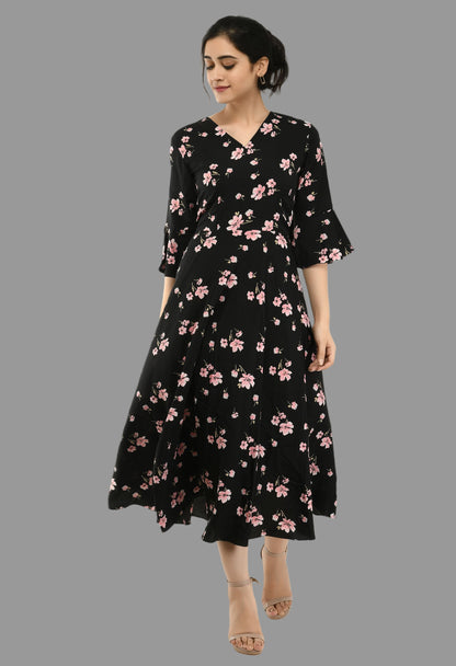 Women’s Floral Fit & Flare Dress – Elegant Casual Wear