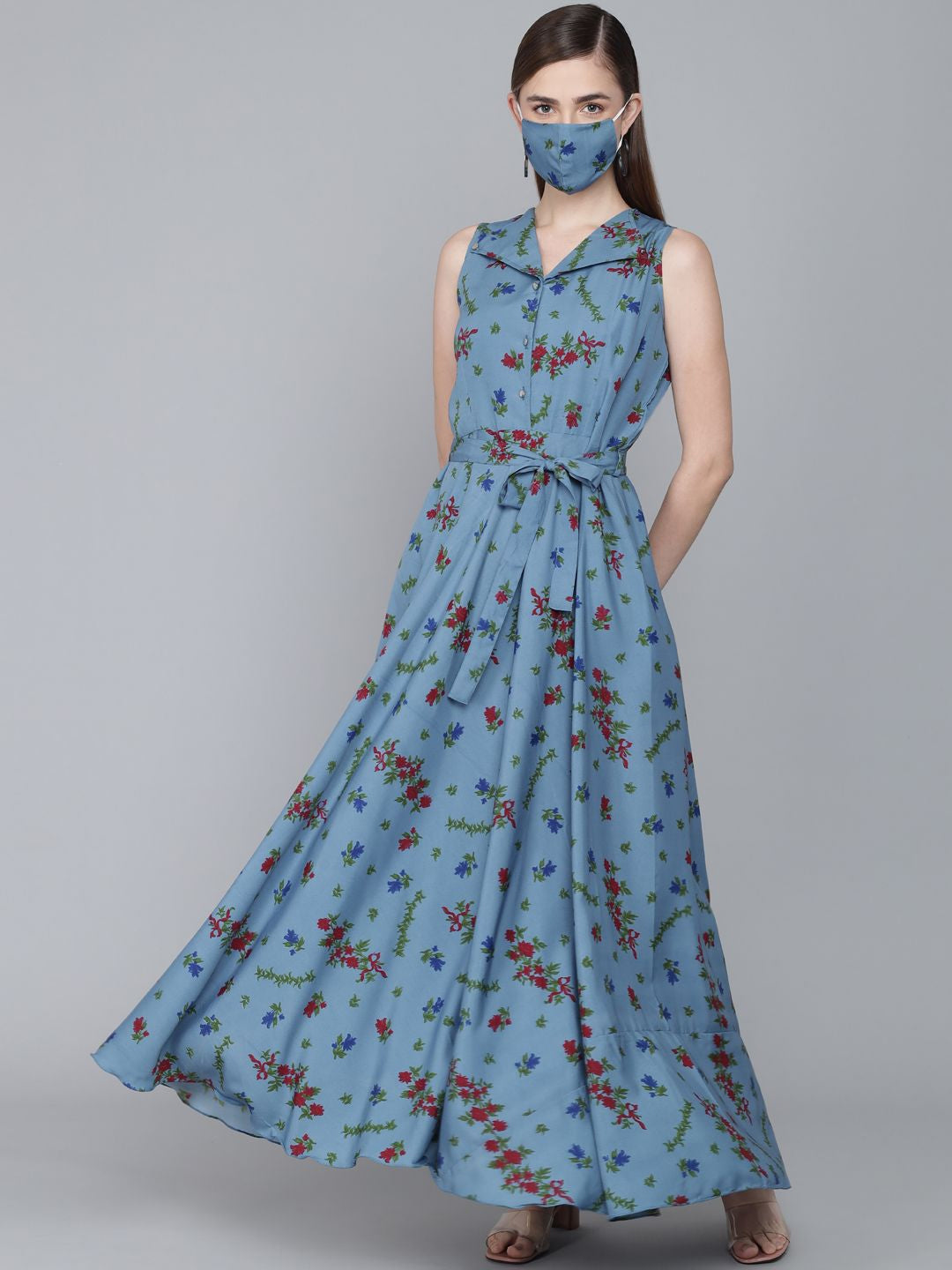 Rudraaksha women stylish  crepe printed maxi dress