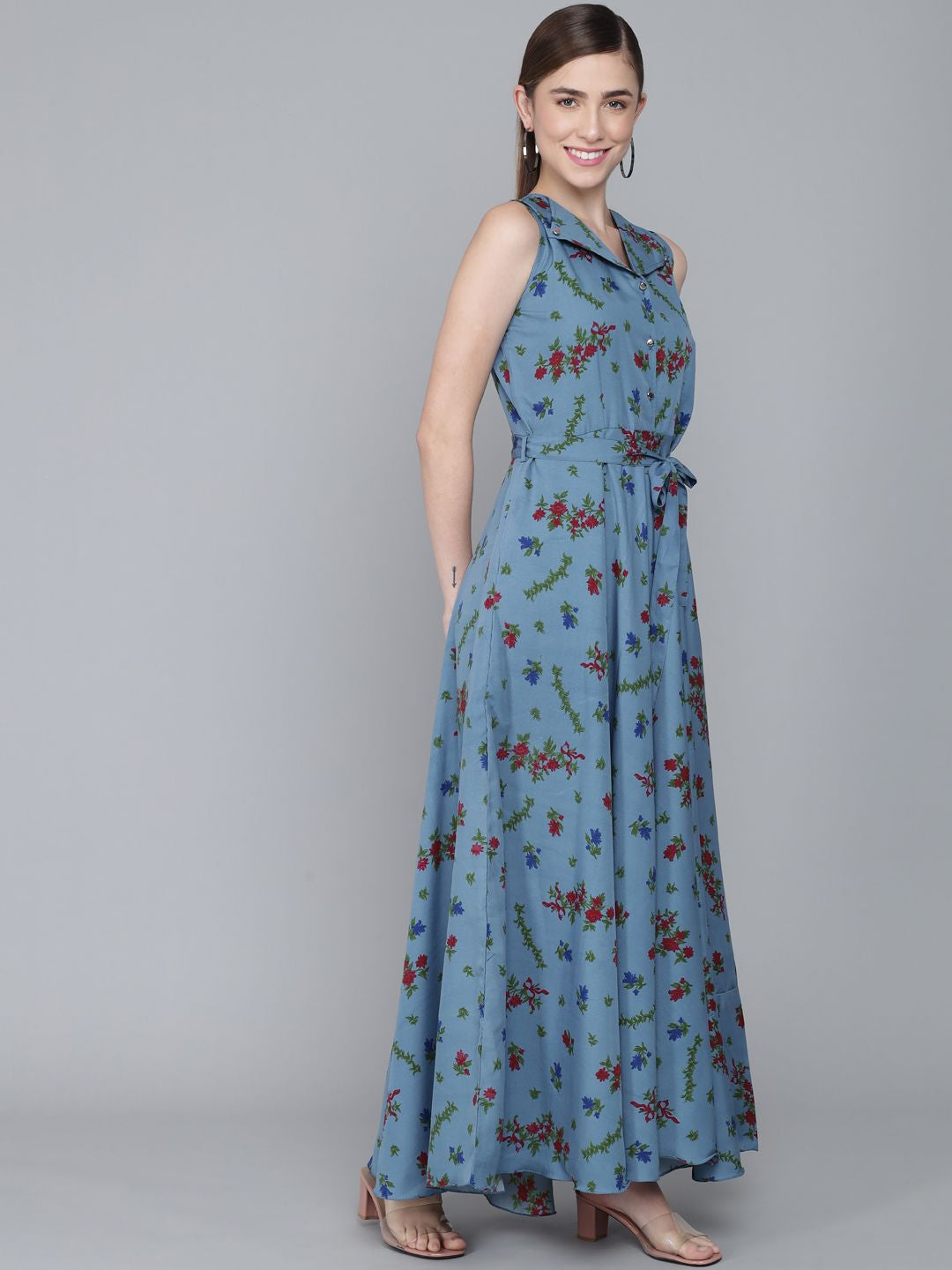 Rudraaksha women stylish  crepe printed maxi dress