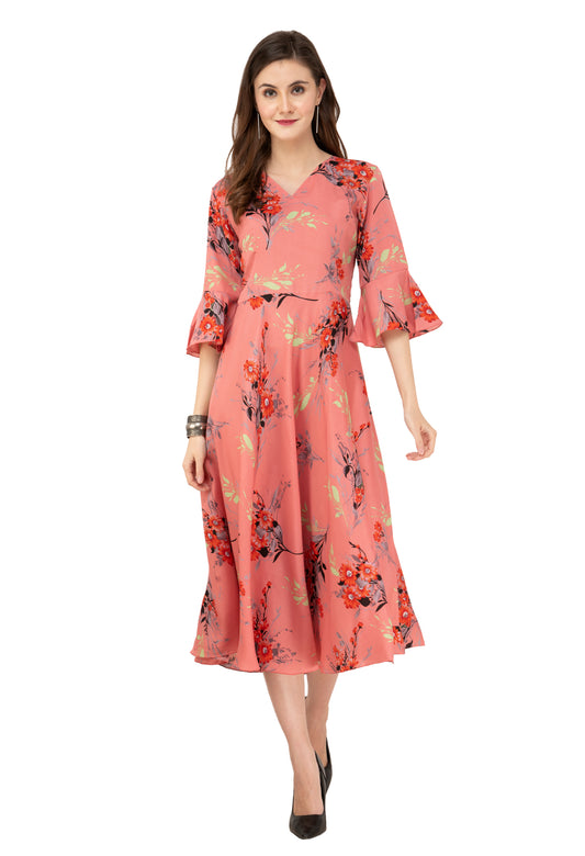 Rudraaksha Floral Bell Sleeve Dress